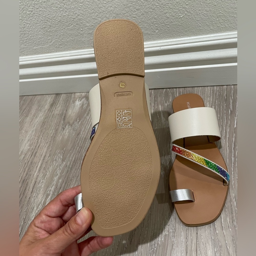 🌈 NIB Kurt Geiger Dawn Rainbow bone leather crystal strap sandal sz 8.5 🌈 - Picture 4 of 7